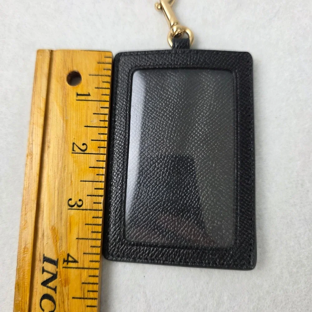 Coach F63274 ID Lanyard Black Crossgrain Leather Card Holder Gold Hardware